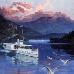 photoexpos Bateau à vapeur sur le lac d'Annecy, Hugo Alesi, 1906 (projet d'affiche). Musée-Château Annecy.
